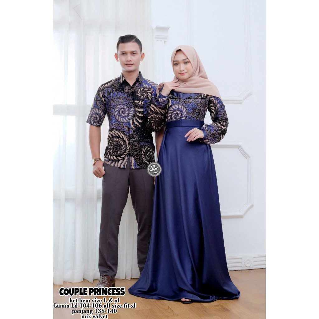 COUPLE KONDANGAN GAMIS SYARI BATIK KOMBINASI VELVET KEMEJA LENGAN PENDEK JUMBO