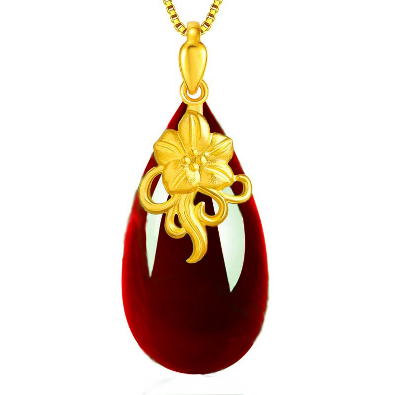 [Ready Stock]Fashion Gold-Plated Inlaid Emerald Pendant Water Drop Pear-Shaped Necklace