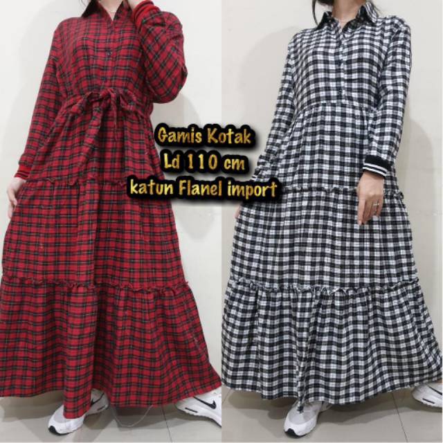 Gamis kotak flanel