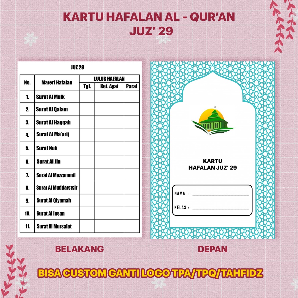 KARTU PRESTASI HAFALAN JUZ 29