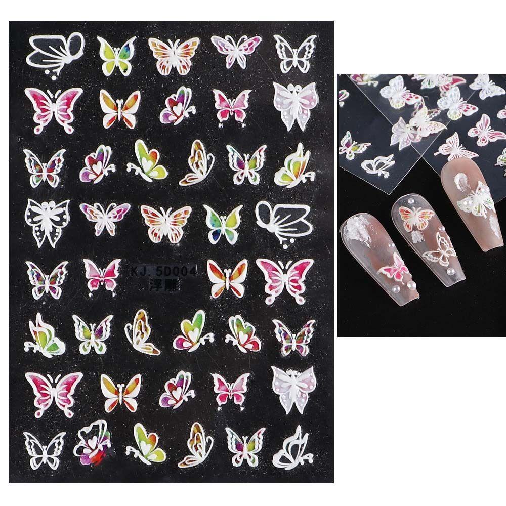 Agustina Stiker Kuku Kupu-Kupu Relief Daun Warna-Warni Perekat Diri Dekorasi Nail Art