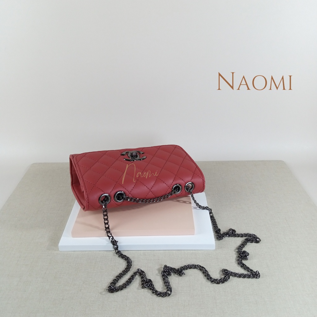 NAOMI - Fionna Sling Bag Kulit Sintetis Import - Tas Pesta Tali Rantai - Tas Wanita - Fashion Tas Kondangan  - Tas Wisuda OOTD - Tas Slempang Rantai Premium Branded