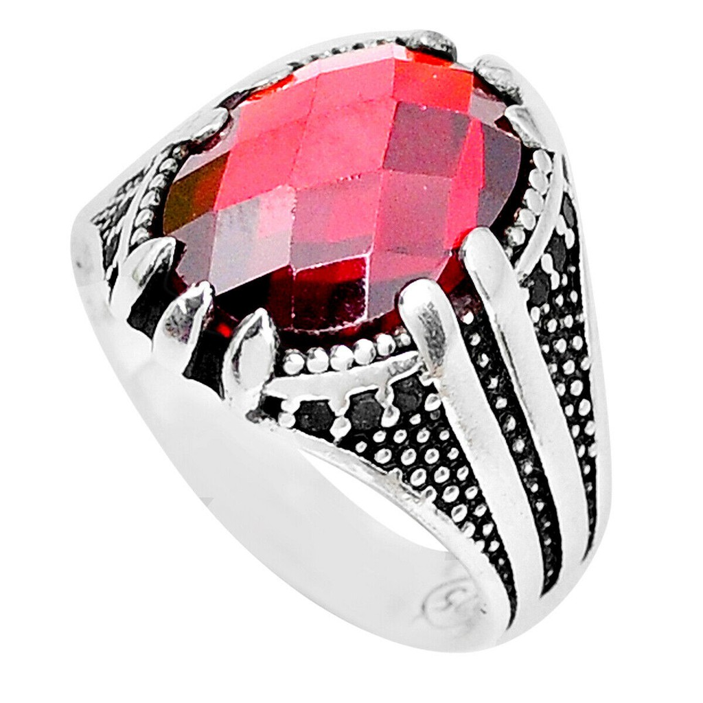 Cincin Turkey 6.79cts RED GARNET dan  Blue Sapphire  quartz  Real Perak 925