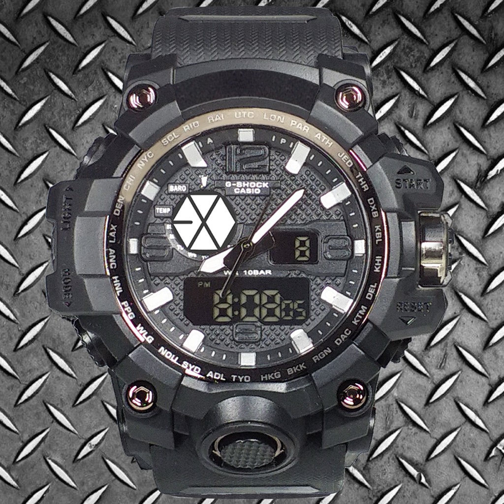 (Istimewa Bossque) Jam Kpop LOGO EXO Double Time Full Black (Exclusive)