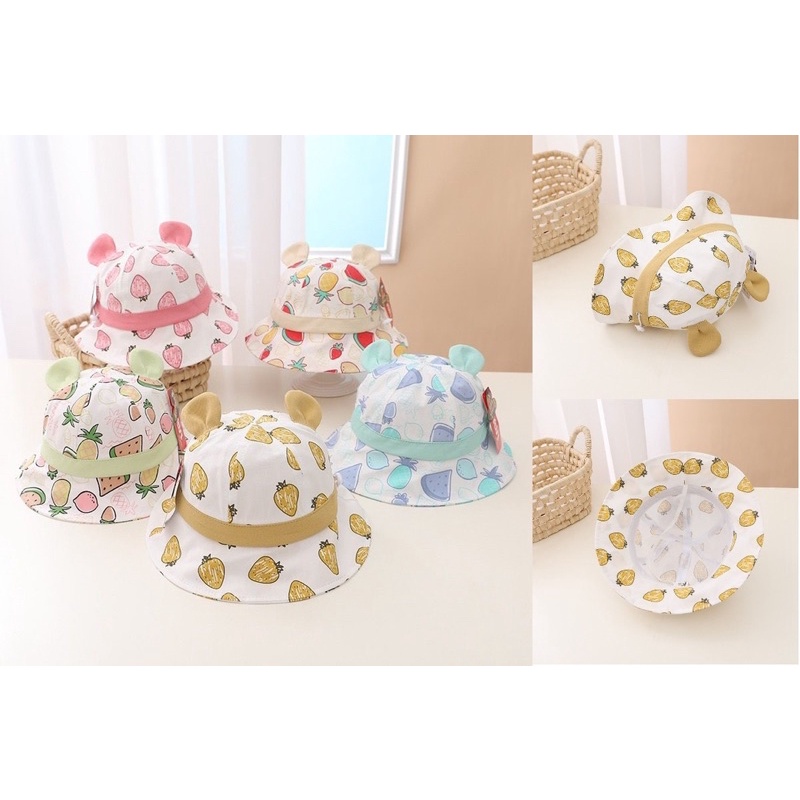 Topi Bucket Anak Import Unisex Anak Laki Laki Anak Perempuan Model Animal Corak Lemon Strawberry