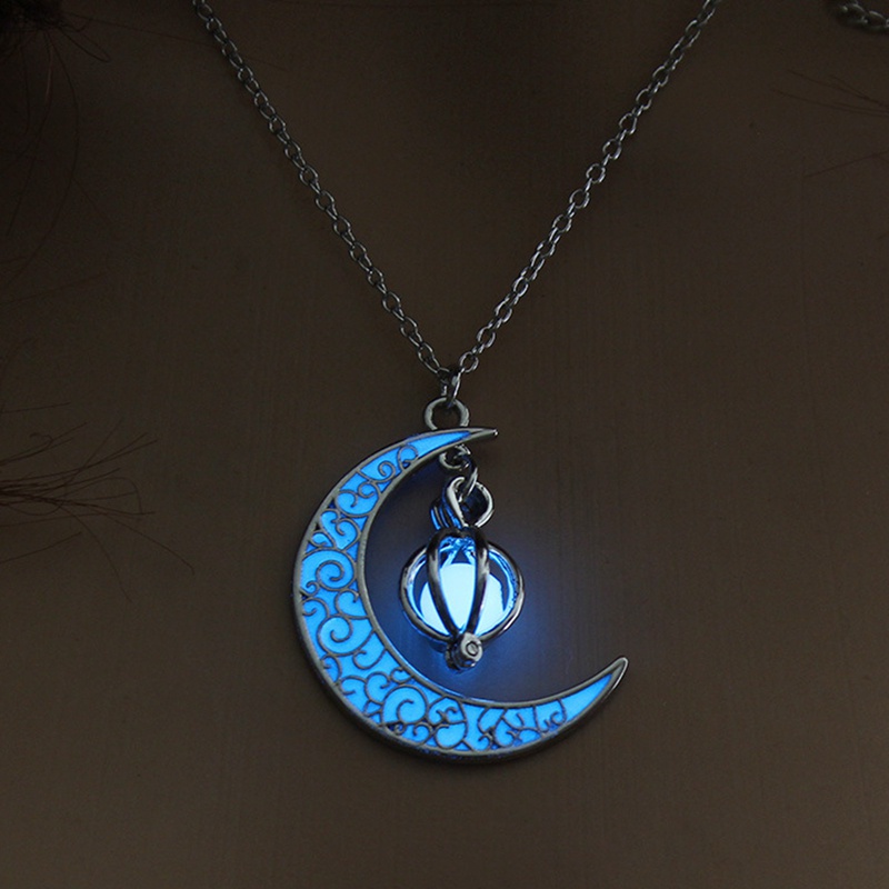 Glow In The Dark Luminous Fashion Necklace Moon&amp;Pumpkin Pendant Silver Plated