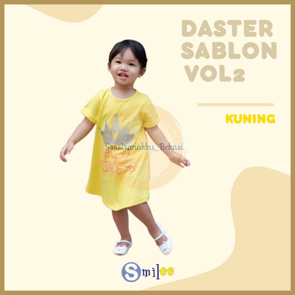 Daster Anak Smile Sablon Vol 2 Motif Kuning Hello Princes size 1-5Tahun