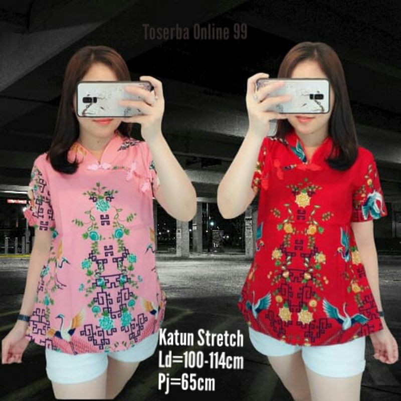 Blouse Fashion Batik Katun Stretch Kancing Shanghai