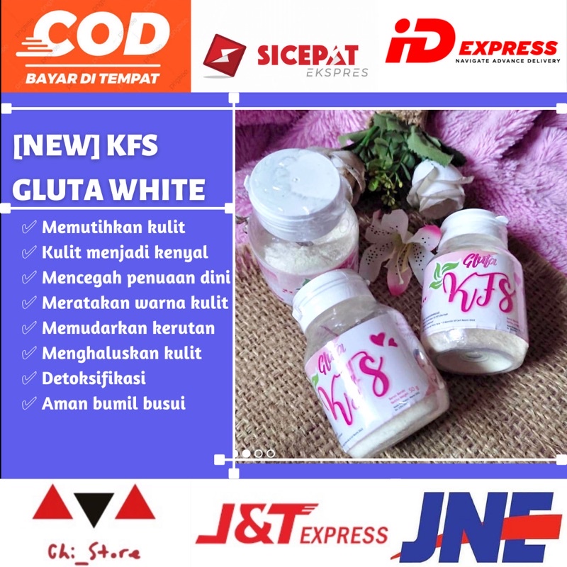 Gluta white KFS bpom kemasan baru susu pemutih wajah dan badan rasa coklat vanilla strobery minuman 