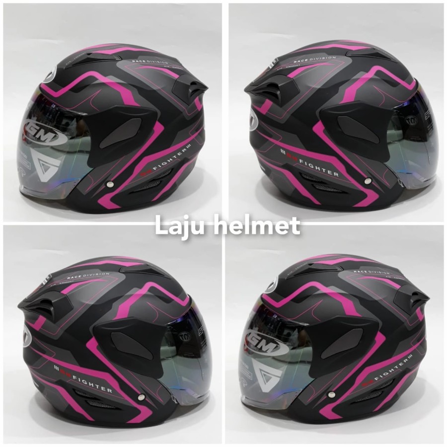 helm gm fighter motif gv2 black pink doff half face