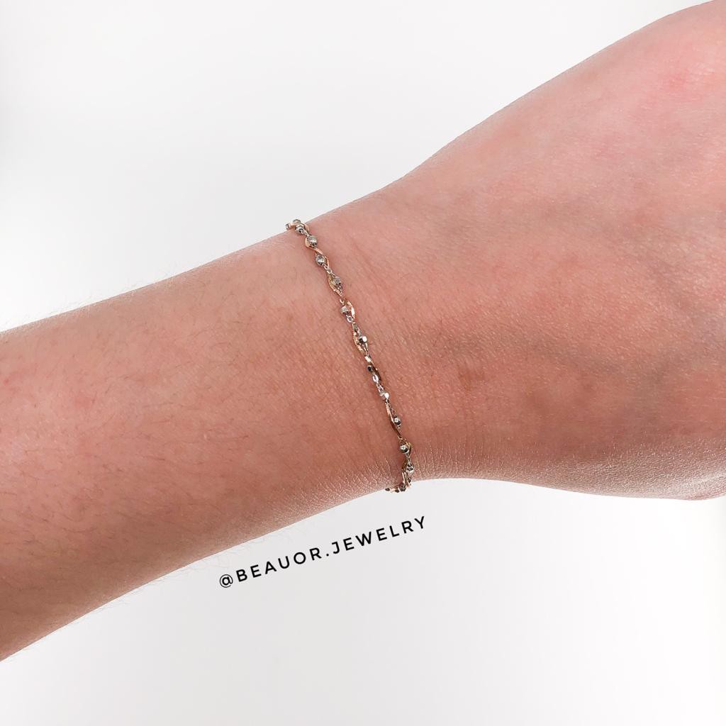 Gelang Jedar Kepang Rose Gold & Putih 750