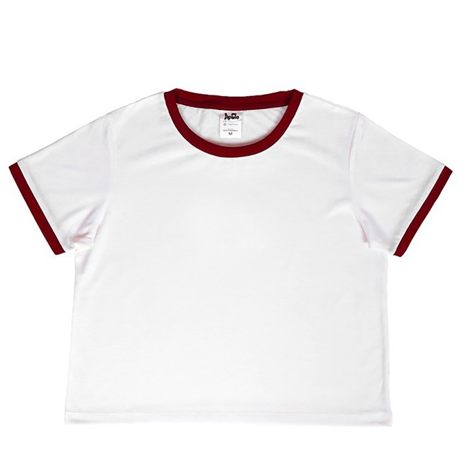 KAOS POLOS RINGER TEE | Putih - Maroon | CROP TOP