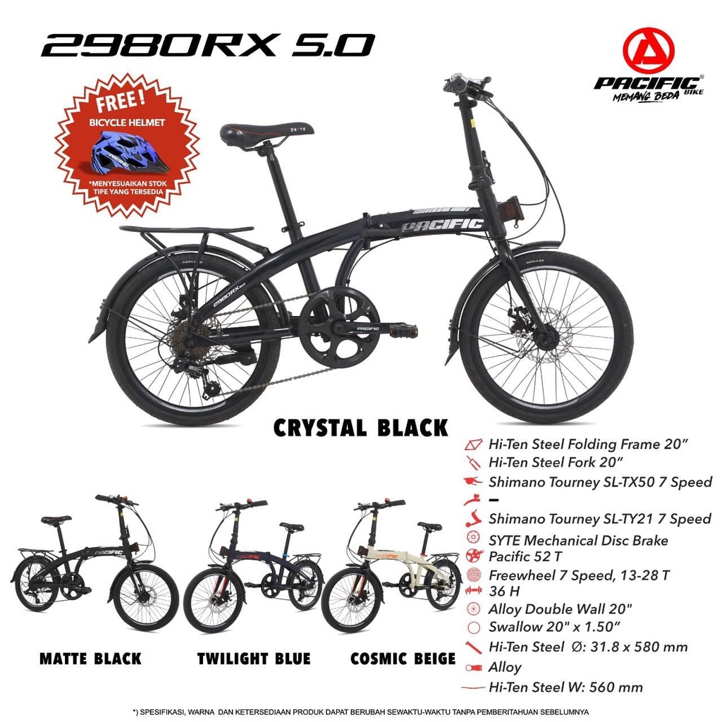 SEPEDA LIPAT PACIFIC 2980 RX 5.0 20’’ STEEL 7 SPEED MECHANICAL DISC BRAKE BICYCLE FOLDING BIKE