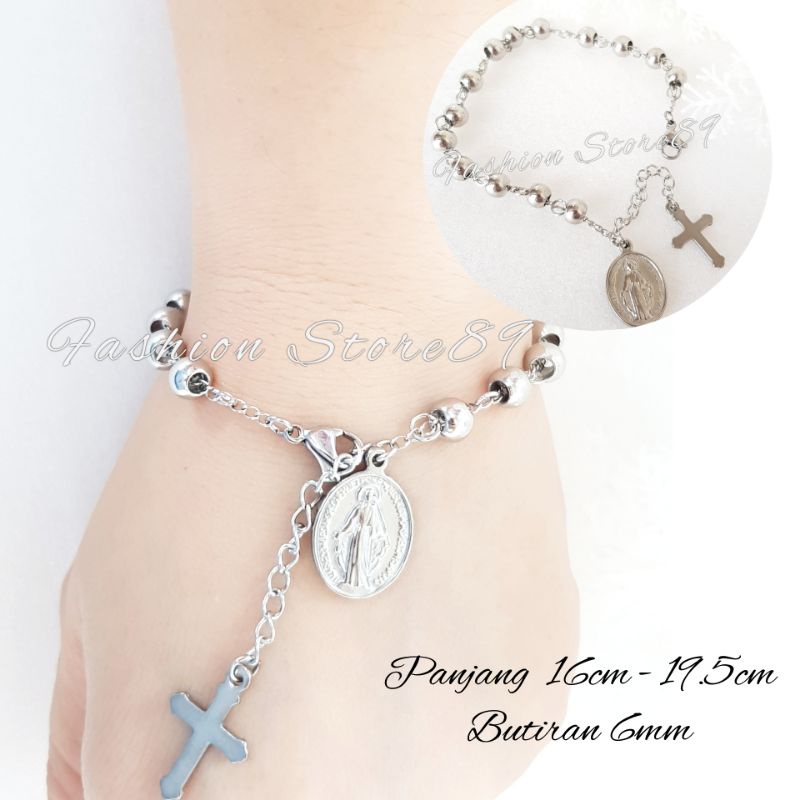 Gelang Rosario Fashion Pria Wanita Titanium Gold silver kombinasi premium antikarat