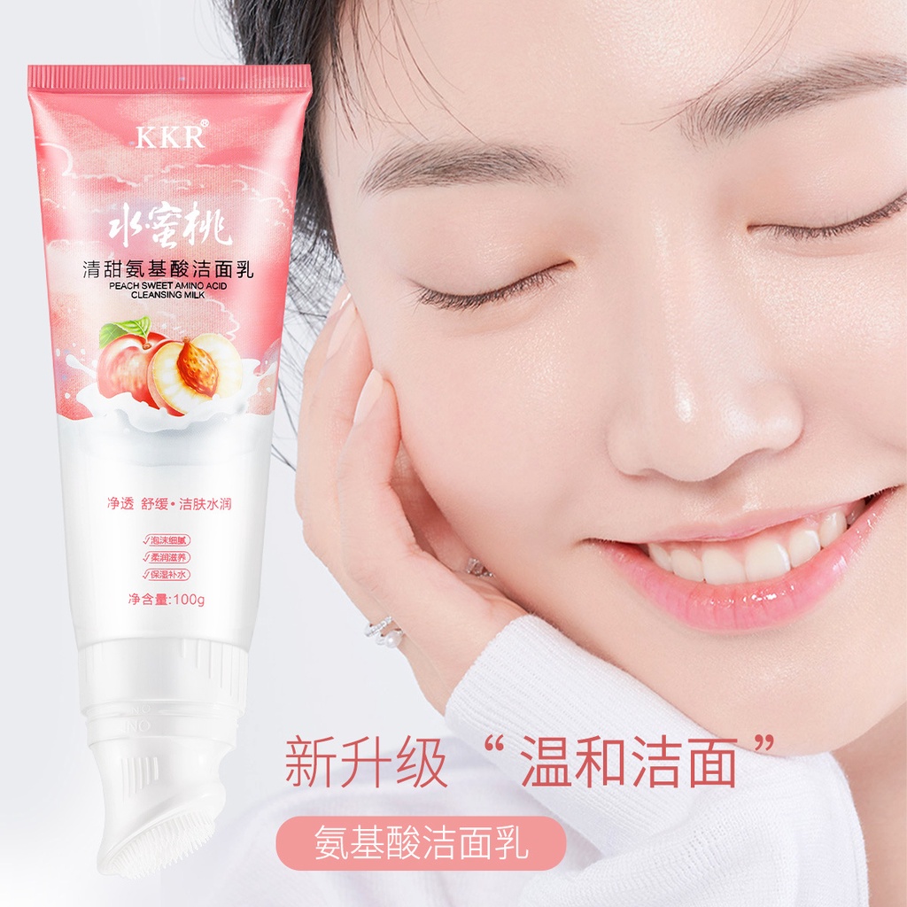 PEACH SWEET AMINO ACID CLEANSING MILK DENGAN KUAS SILIKON / FACIAL WASH /FACIAL CLEANSER 100ml