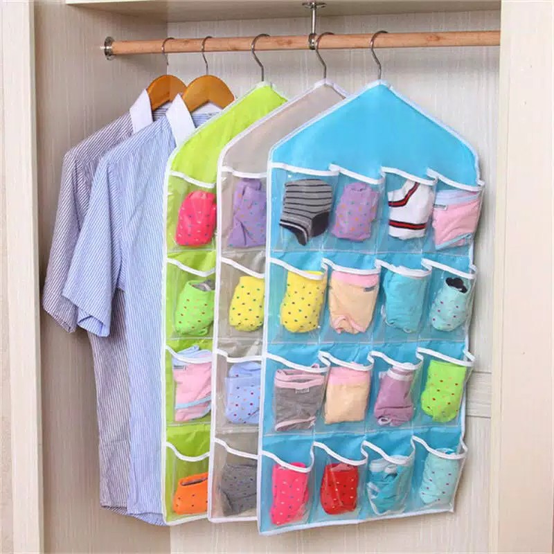 ♫ Megata ♫ A069 Pouch Hanging Organizer 16 Sekat Korean Set Tempat Celana Dalam Gantung