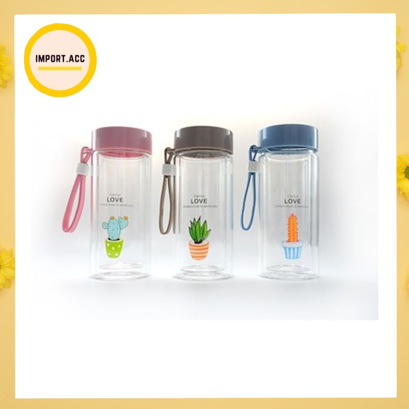 BOTOL MINUM KACA 400ml MOTIF CACTUS / FRESH GLASS Botol minum cantik [import]