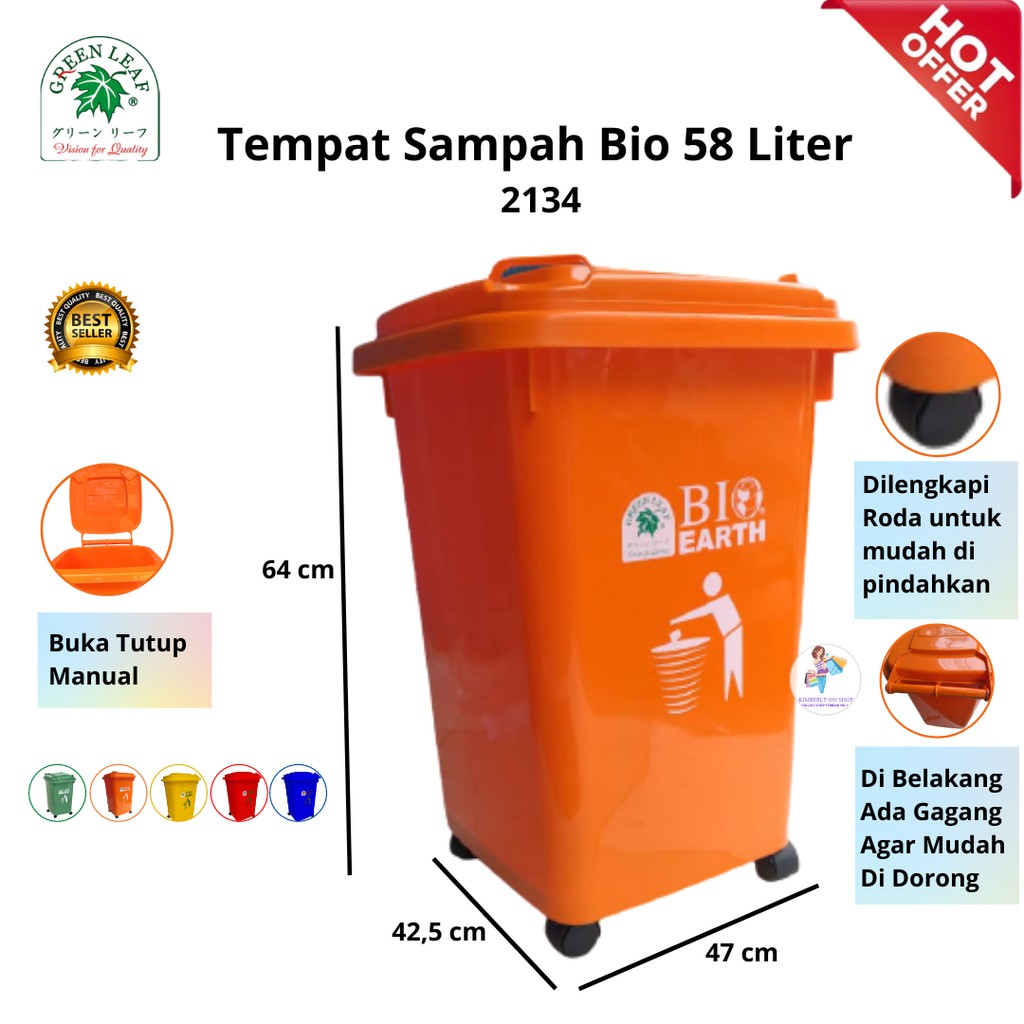 Tempat Sampah BIO 58 Liter 2134 Green Leaf Dustbin Roda