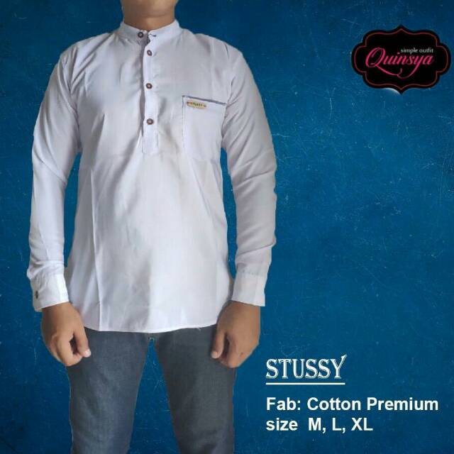pakaian kemeja lengan panjang list Stussy