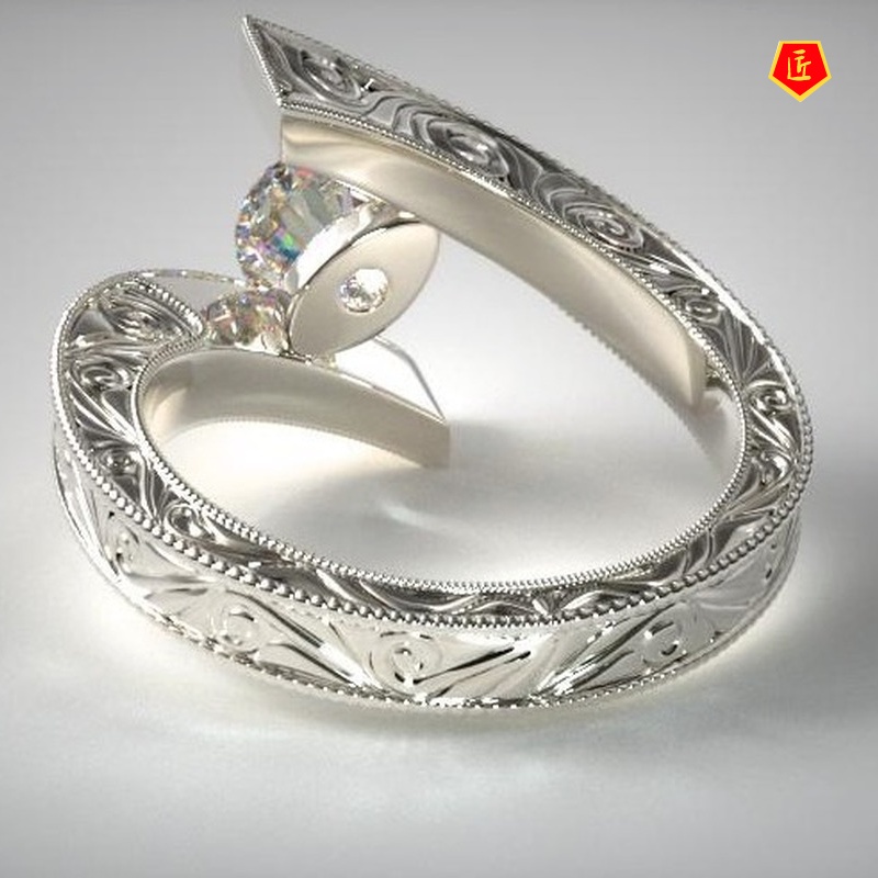 [Ready Stock]Creative Fashion Carving Design Moissanite Ring