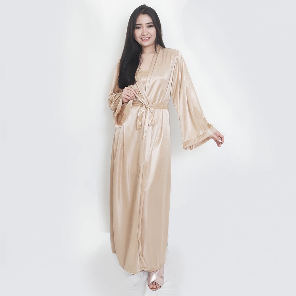 FOLVA bridesmaid kimono set inner dress satin 1509LGSET gold all size