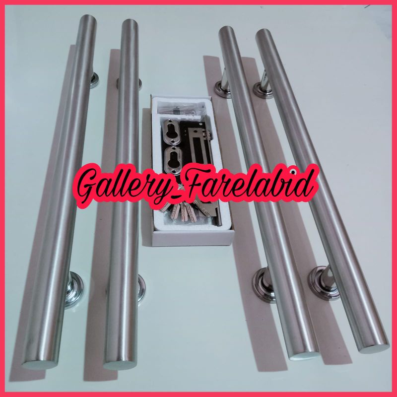 Panjang 80 Cm Handle Pintu Rumah Stainless Steel Bulat Jumbo 60 Cm Full Set Body Kunci Gagang Pintu Rumah Modern 45 Cm Set Bodi Pelor Pegangan Pintu Kupu Tarung Besar Tarikan Pintu Rumah Utama Minimalis