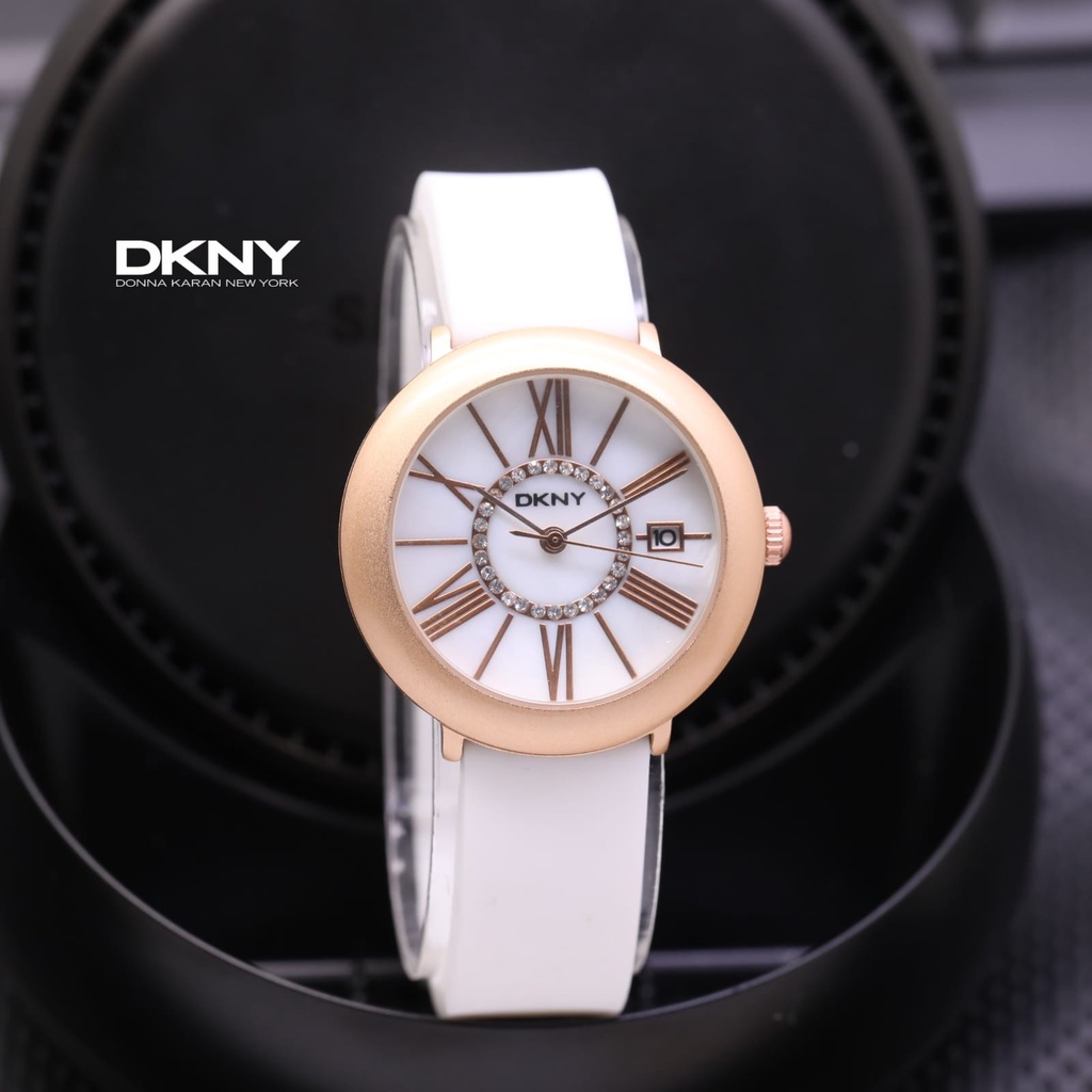 Grosiran Jam Tangan Wanita DKNY 3055TL Analog Tanggal Tali Rubber Tanggal Aktif Free Baterai Cadangan (BISACOD)