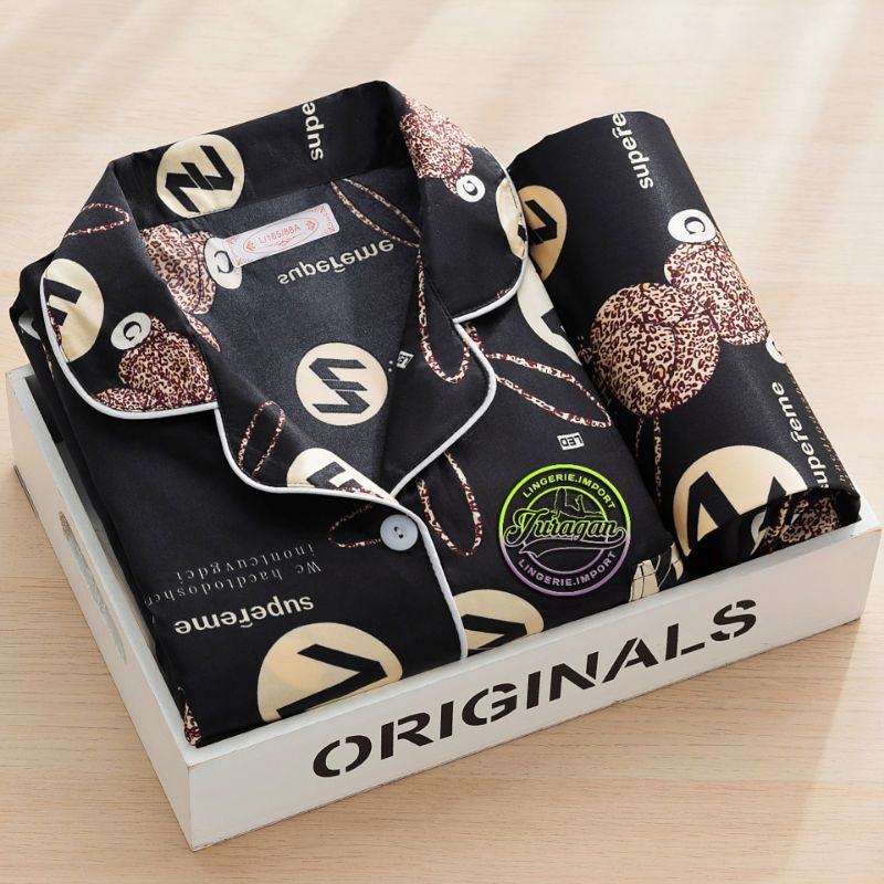 Stelan Wanita Kekinian ORIGINALS Piyama Wanita Setelan Celana Pendek Korea Satin Import Baju Tidur W