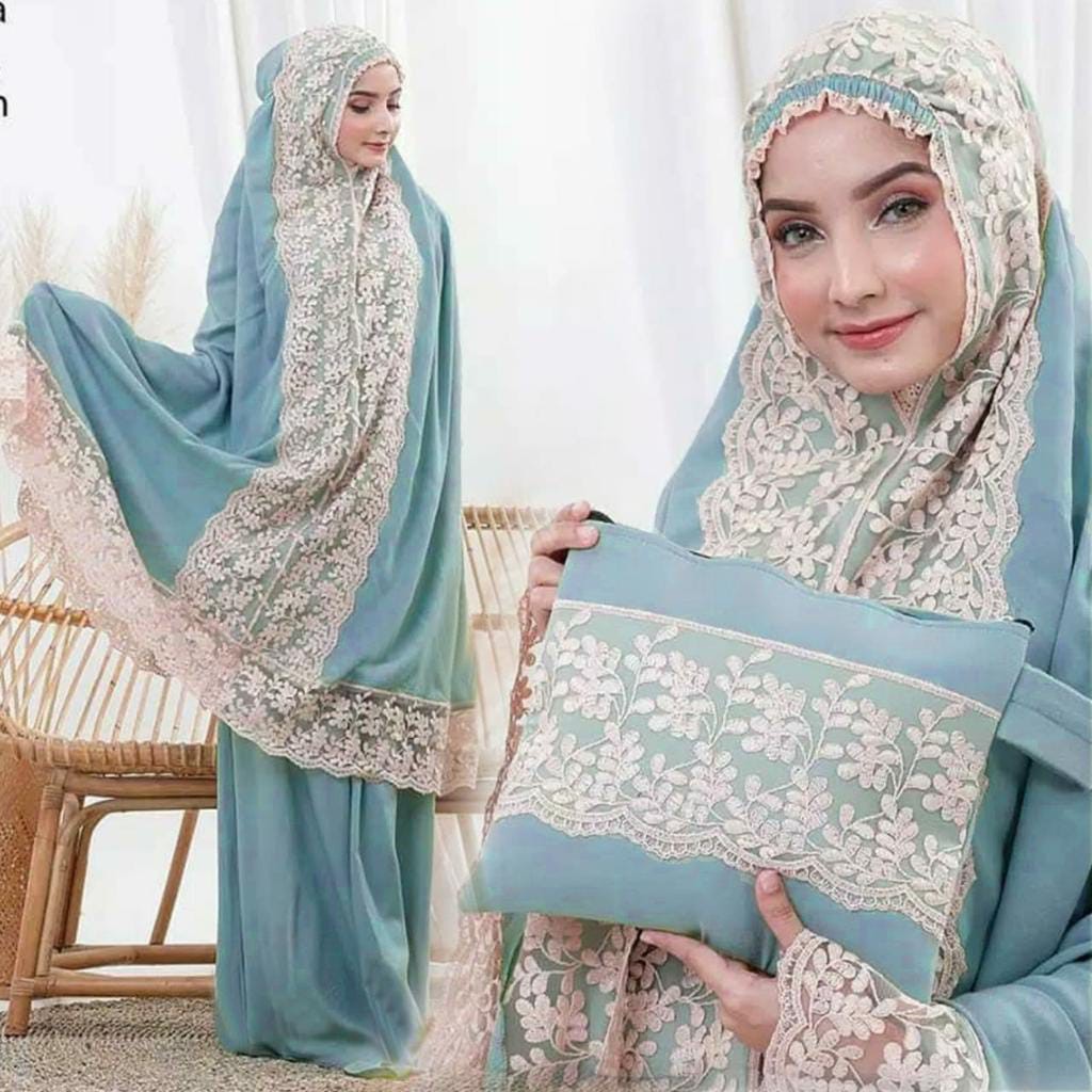 C19 Mukena Shireen Bahan zarah carp kombinasi brokat katun ...free tas cantik kombinasi brokat