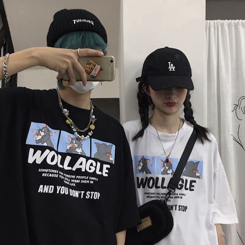 MYSTIQUE.ID-BAJU KAOS COUPLE WOLLAGLE T-SHIRT LUCU DAN AESTHETIC