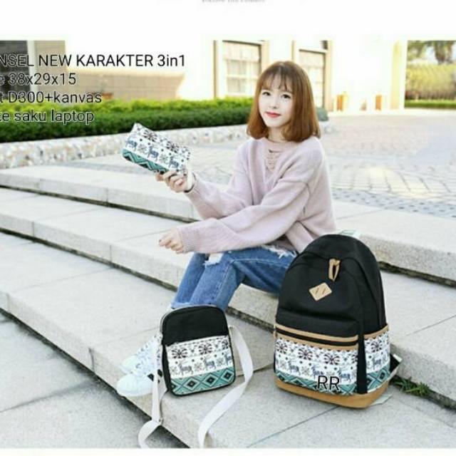 Tas Sekolah Ransel Backpack 3in1 Rusa Baru / Sling Bag