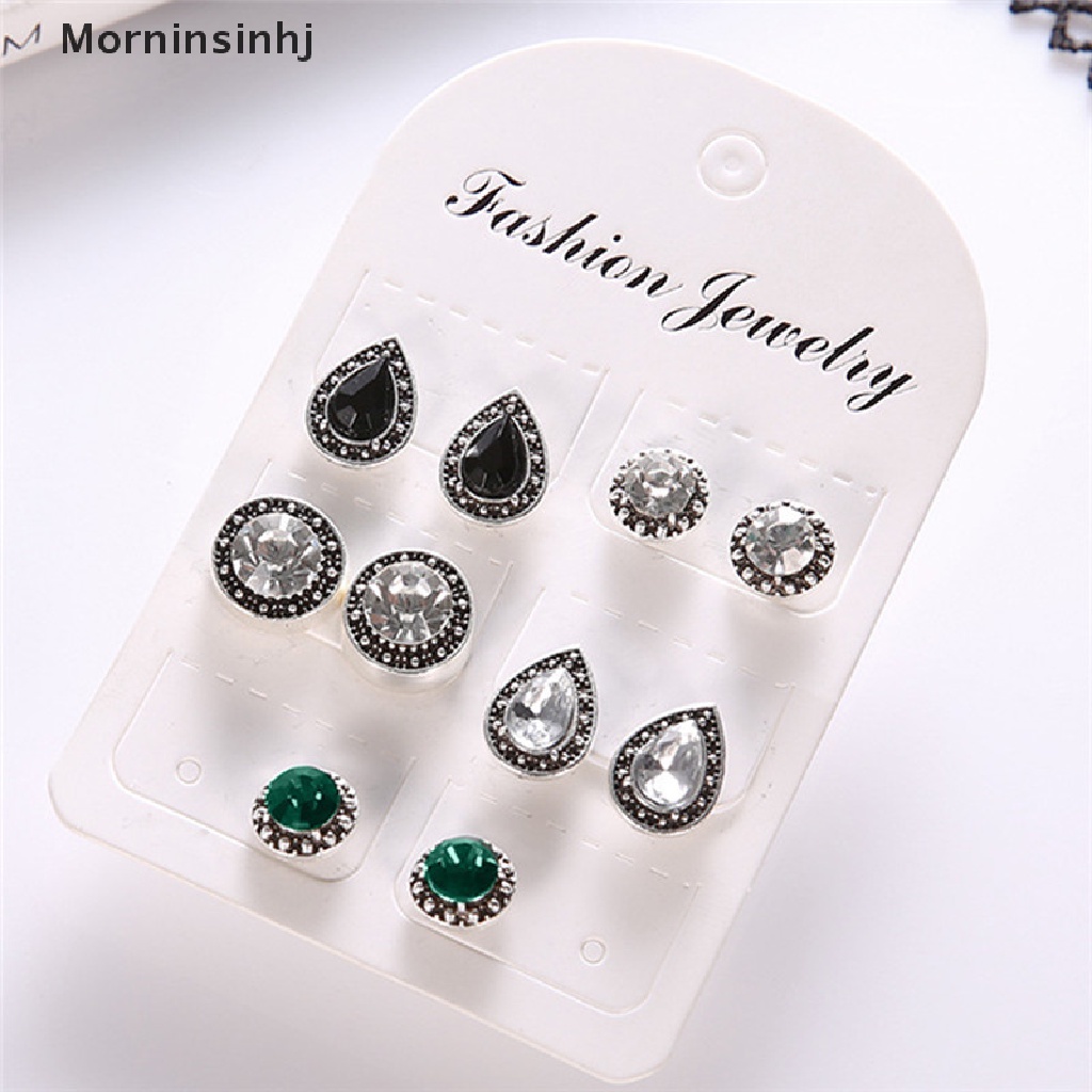 Mornin 5pasang /Set Boho Water Drop Kristal Berlian Imitasi Stud Anting Wanita Pesta Perhiasan id