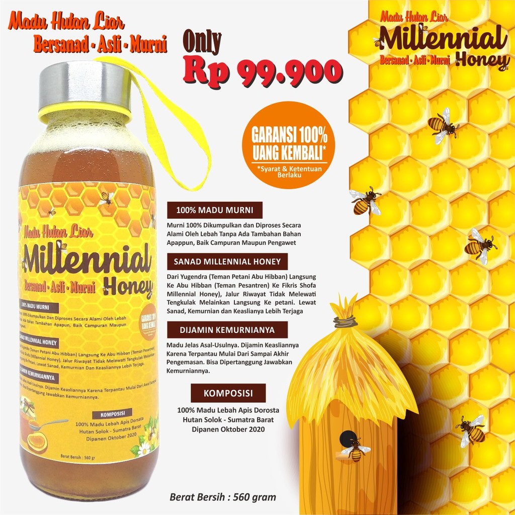 Madu Hutan Sumatra MIllinial Honey / Madu Hutan Alis Garansi 100% Uang Kembali - Berat 560gr -