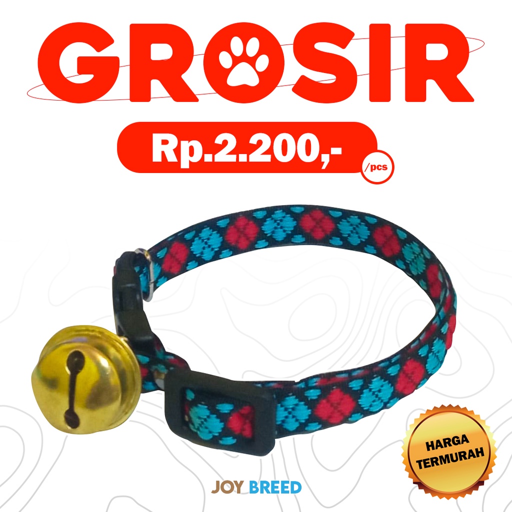 GROSIR KALUNG KUCING MOTIF DENGAN LONCENG BESAR 20MM BAHAN HALUS TIDAK GATAL