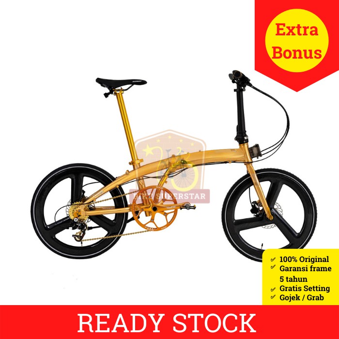Sepeda Lipat 20 Inch Element Ecosmo 11 Gold Carbon Alloy 11 Speed Cakram Hidrolik
