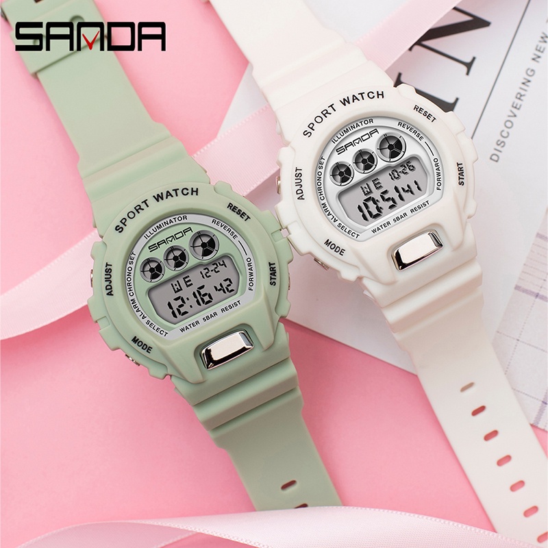 SANDA 2018 Jam Tangan Wanita Pria Digital Sport EL Backlight Tali Rubber Anti air WATCHKITE WKOS