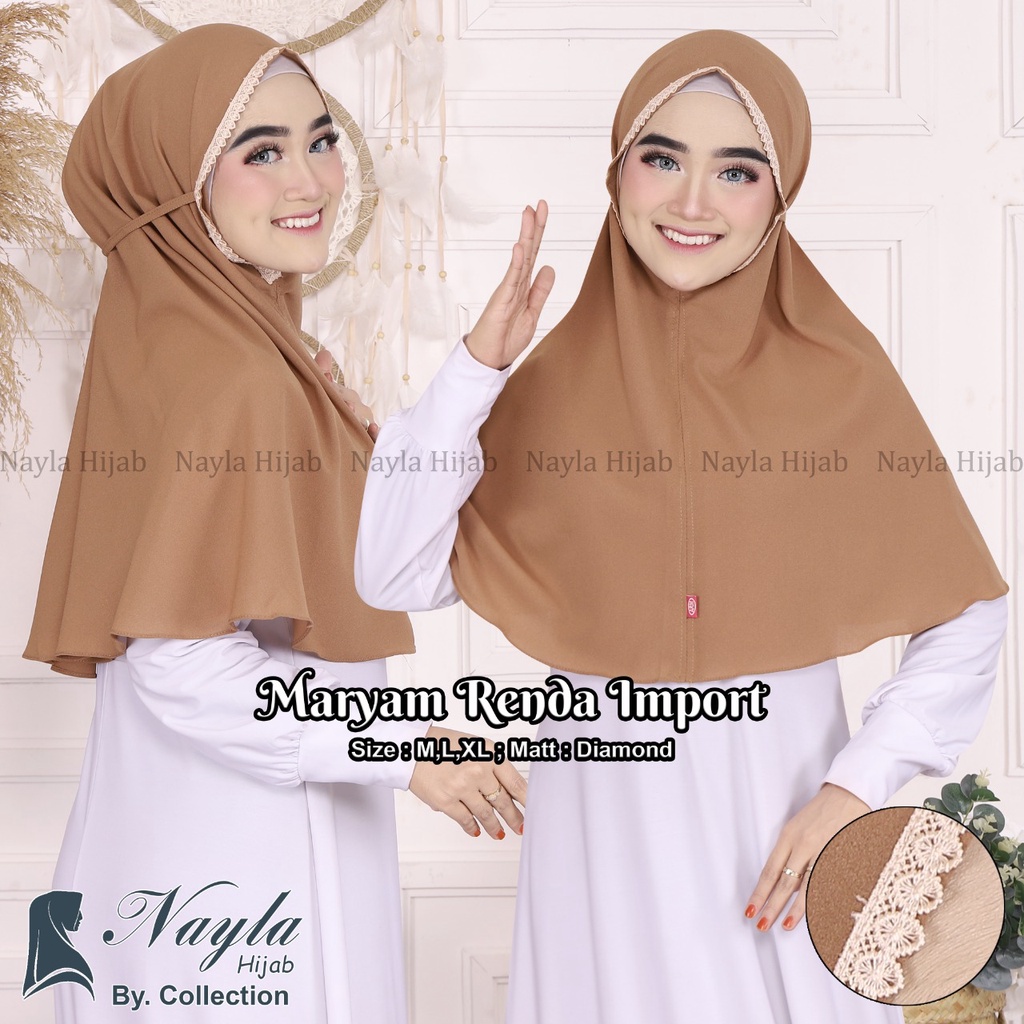 HIJAB INSTAN TALI MARYAM RENDA L BAHAN DIAMOND MARYAM TALI RENDA IMPORT TERBARU NAYLA HIJA'B