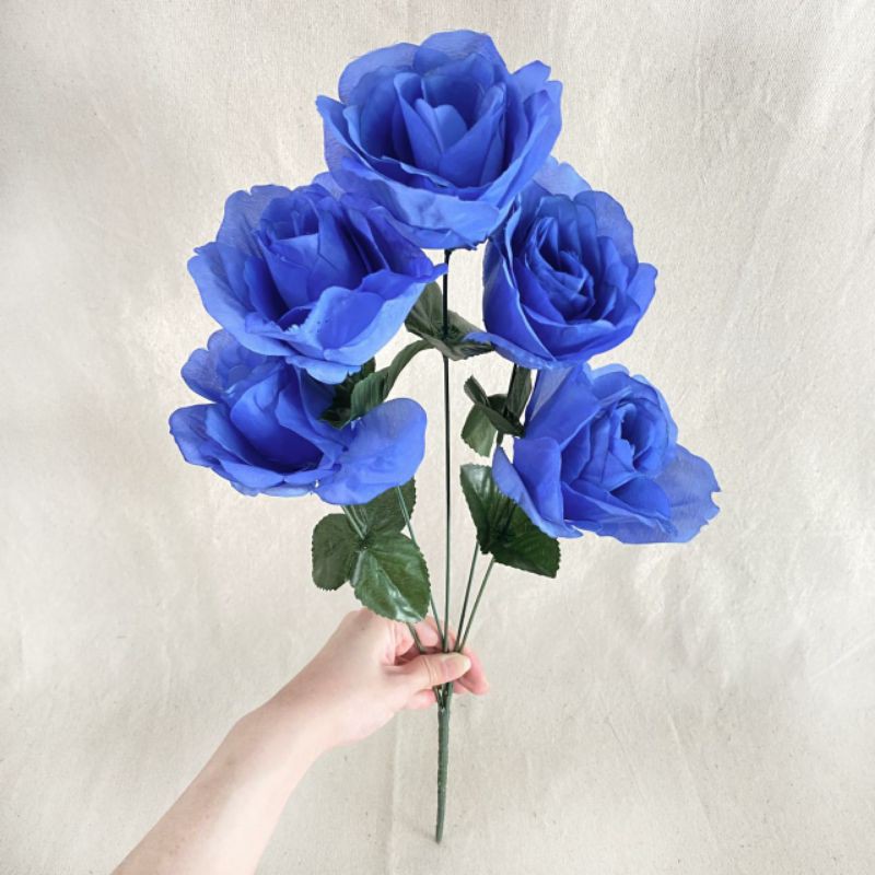 Bunga Artificial Mawar Rose Italy X5 Bunga Artificial / Bunga Plastik / Bunga Dekorasi / Pernikahan-Biru elektrik
