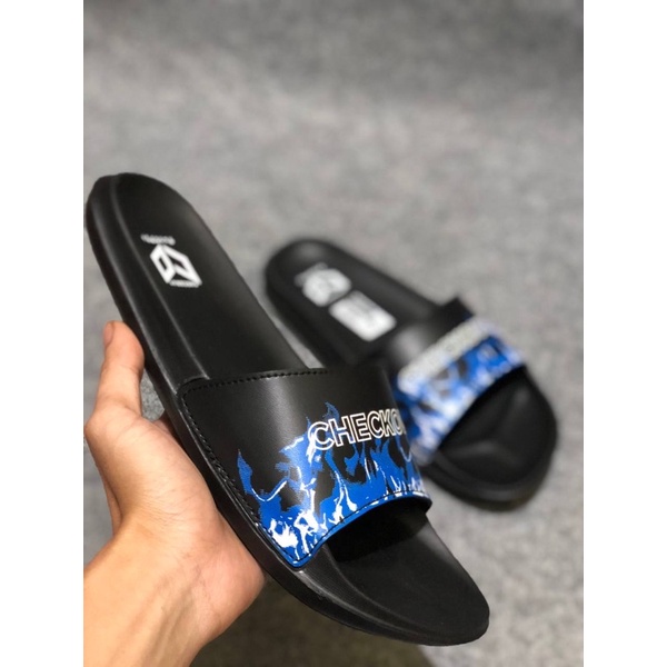 SANDAL SLIDE CHECKOUT FLAME NAVY BLACK PRIA WANITA