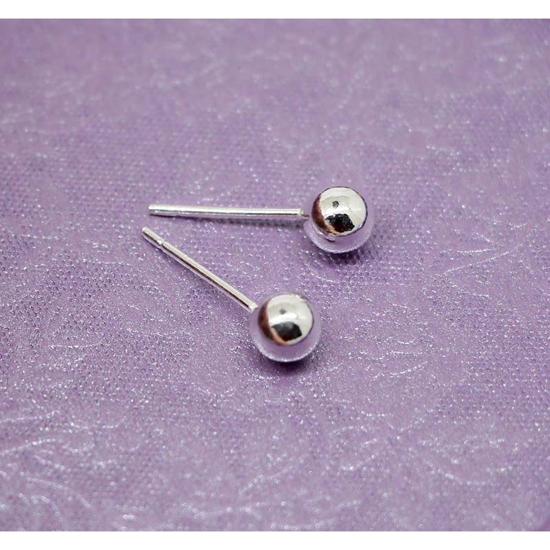 2piece S925 Sterling Silver Beads Ball Earrings Stud Mini Fit Unisex Silver Color 2-5mm 20Gauge