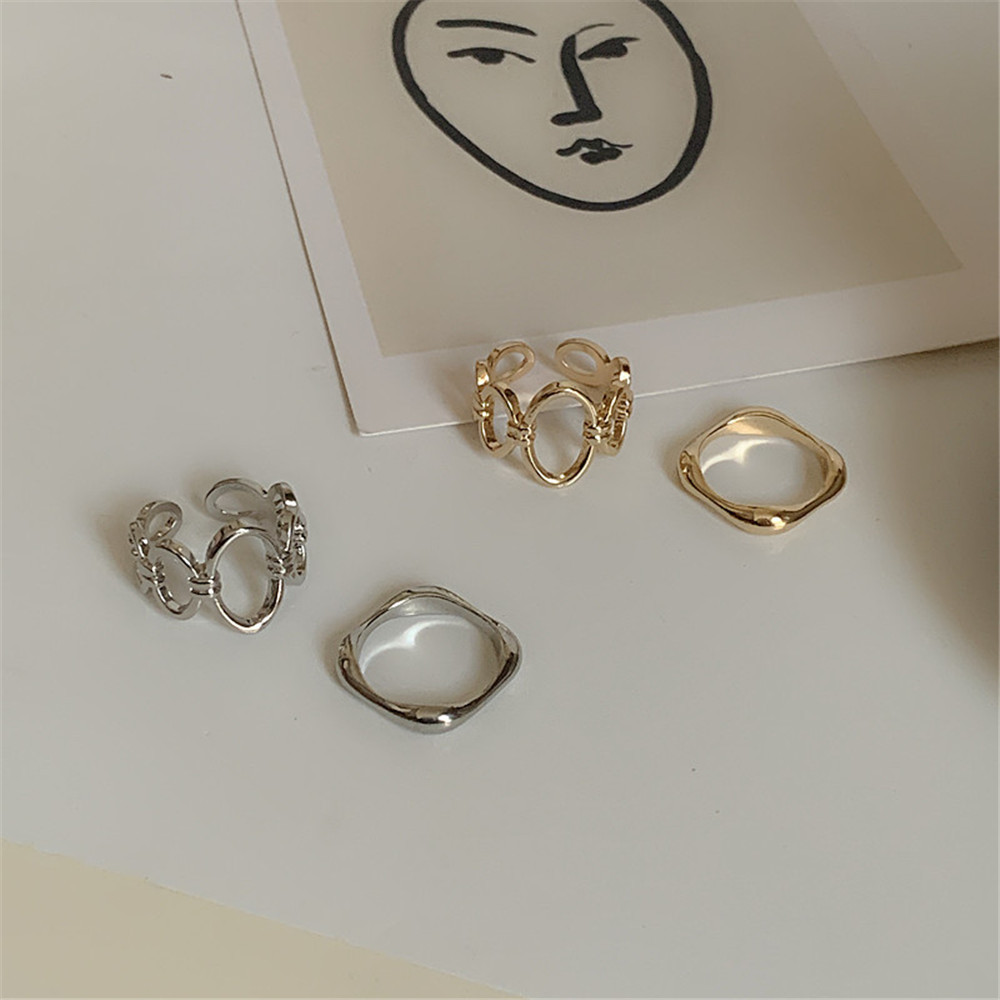 2pcs / Set Cincin Bulat Model Hollow Out Untuk Aksesoris Perhiasan