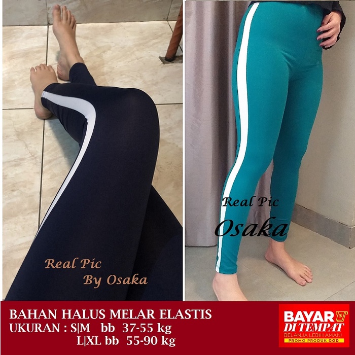 S smpai JUMBO Celana Kekinian Bahan Adem List Strip Panjang dan 3/4 Wanita Korea Legging Leging Lejing Strit Sport Leggging Nagita Kore