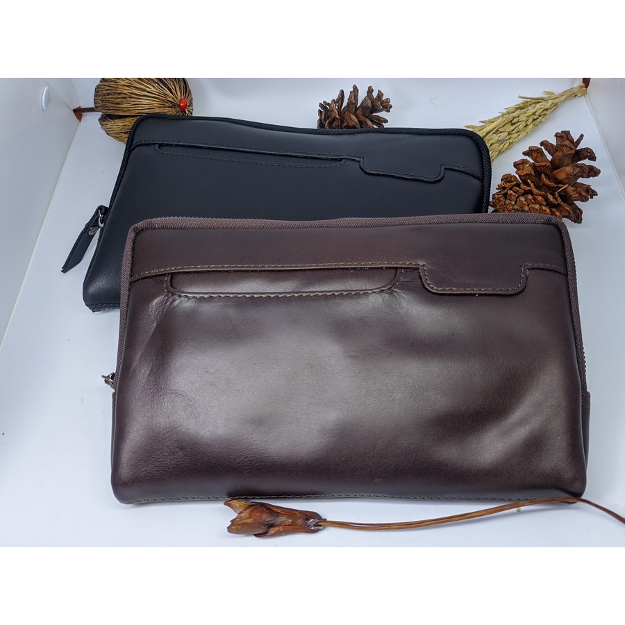 Clutch Handbag Pria Kulit Asli Premium Custom Nama