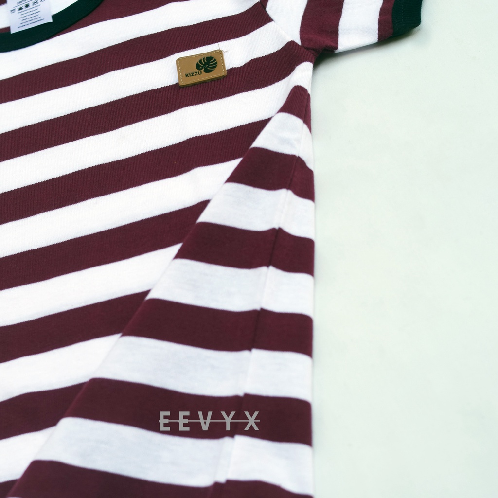 Kizzu Baju Kaos Distro Anak Laki Laki Umur 1-12 Tahun Bahan Cotton - Strip / Salur Maroon - Eevyx Store