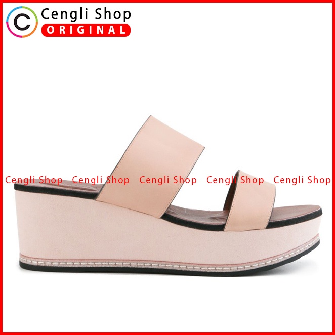 SANDAL WEDGES KULIT OBERMAIN WANITA ORIGINAL ASLI TERBARU BEIGE OW23