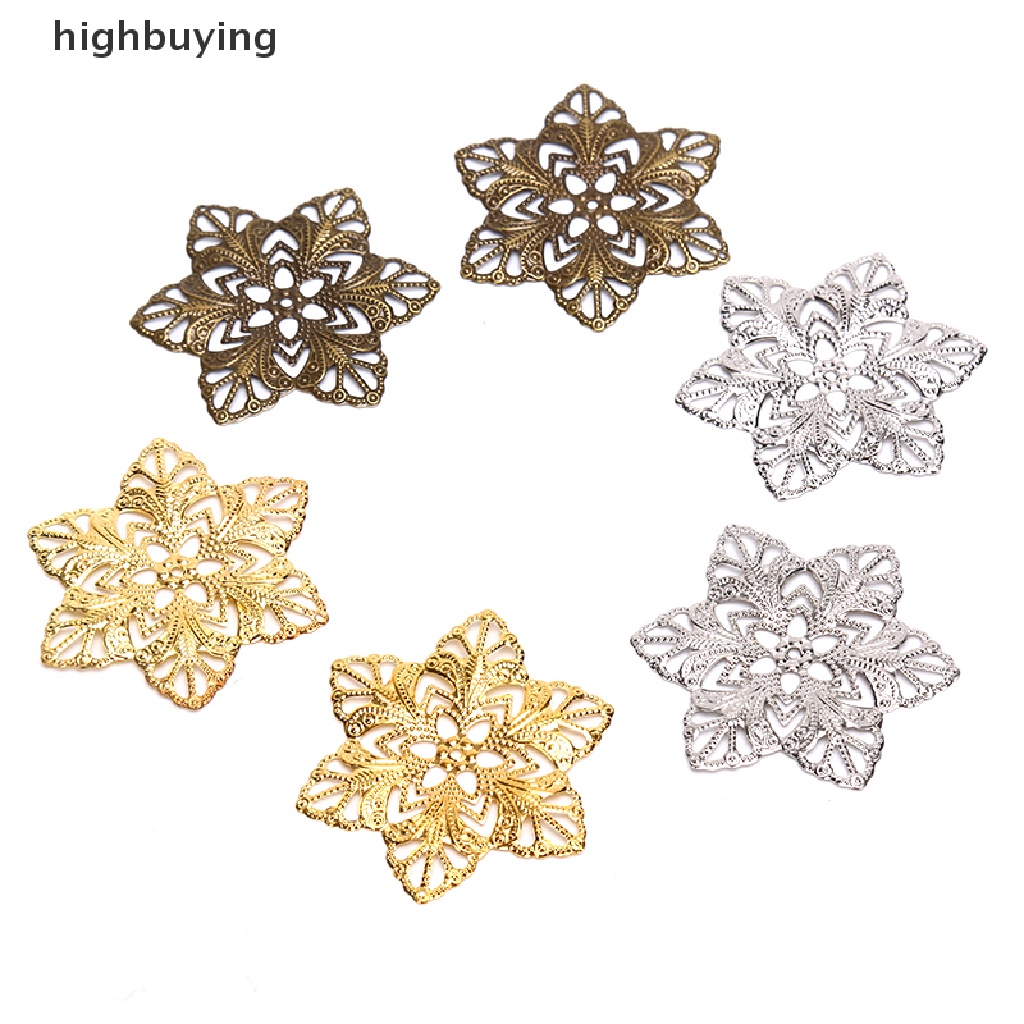 Hbid 10pcs Konektor Desain Bunga Filigree Bahan Metal Untuk Kerajinan Perhiasan DIY