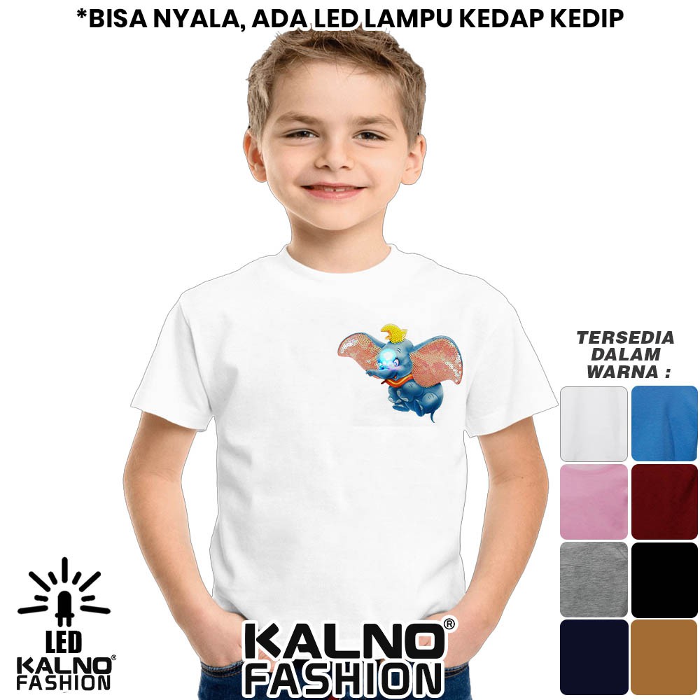 baju anak gambar gajah 1 LED umur 1 - 7 tahun, baju anak karakter bisa nyala