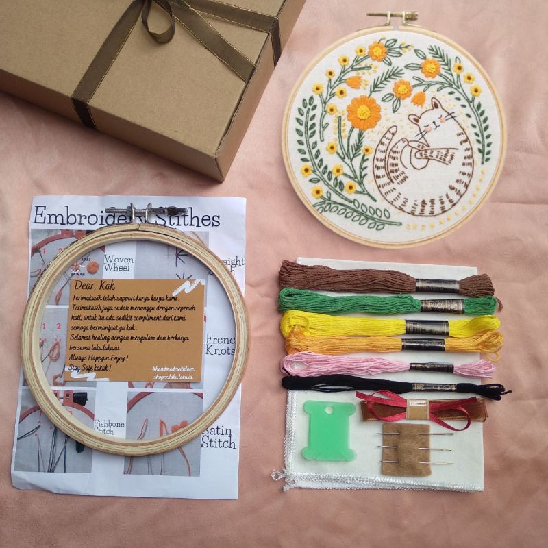 Paket sulam berpola pemula/Belajar menyulam pemula murah/Embroidery Kit pemula mudah