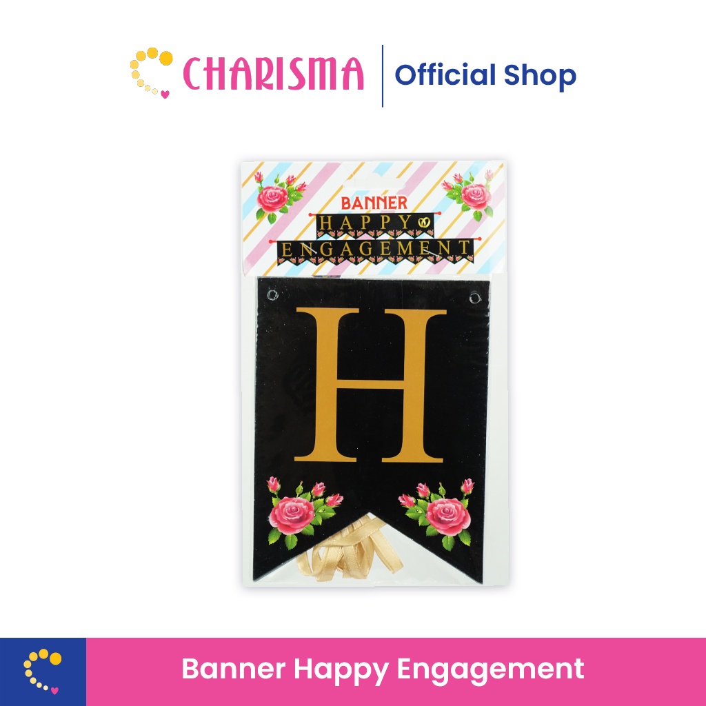 Charisma Banner Happy Engagement - Bunting Flag engagement - Motif hitam bunga