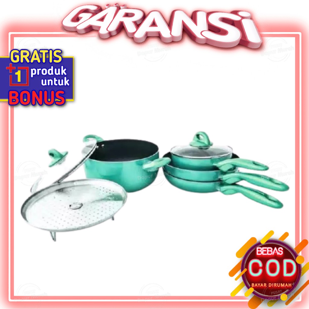 Panci Set Supra Rosemary 7Pcs Cookware Set Warna Hijau Anti Lengket
